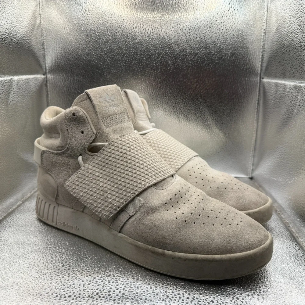 Size 11.5 Adidas‎ Tubular Invader Strap High Top Off White Mens Sneakers BB5038
